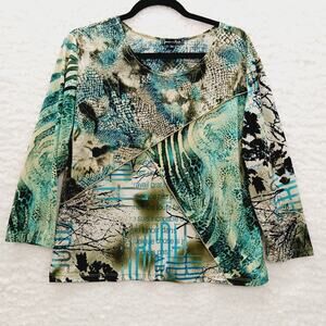 Blouse Size XL Mob Wife Teal Reptile Metallic Maximalist Witchy Artsy Edgy Y2K